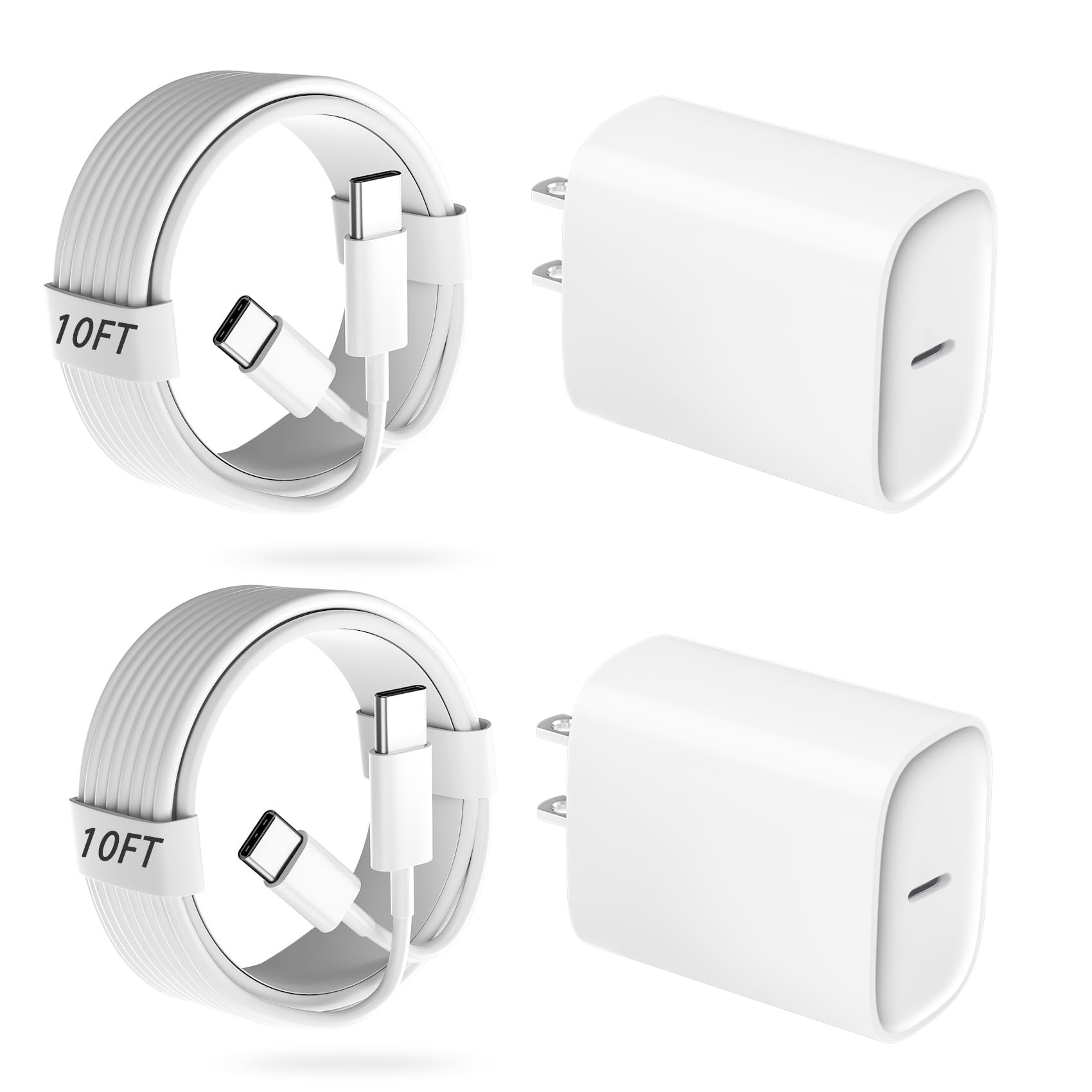 iPhone 17 16 15 Pro Charger Fast Charging, 20W USB C Fast Charger Block with 10ft Long Type C Chargers Fast Charging Cable Cord for iPhone 17/17 Pro/17 Pro Max/Air/16 Pro Max/16 Pro/15 Pro Max/Pro,S24 - Product Image