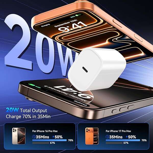 iPhone 17 16 15 Pro Charger Fast Charging, 20W USB C Fast Charger Block with 10ft Long Type C Chargers Fast Charging Cable Cord for iPhone 17/17 Pro/17 Pro Max/Air/16 Pro Max/16 Pro/15 Pro Max/Pro,S24 - Image 2