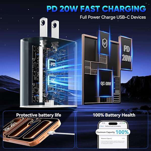 iPhone 17 16 15 Pro Charger Fast Charging, 20W USB C Fast Charger Block with 10ft Long Type C Chargers Fast Charging Cable Cord for iPhone 17/17 Pro/17 Pro Max/Air/16 Pro Max/16 Pro/15 Pro Max/Pro,S24 - Image 5