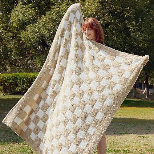 Bedsure Beige Throw Blanket for Couch, Cozy Soft Checkered Blanket, Lightweight Warm Knit Fluffy Throw Blankets for Bed Sofa, Camping, Picnic, Travel, Gifts for Women Men, 50x60 Inches - Image 8