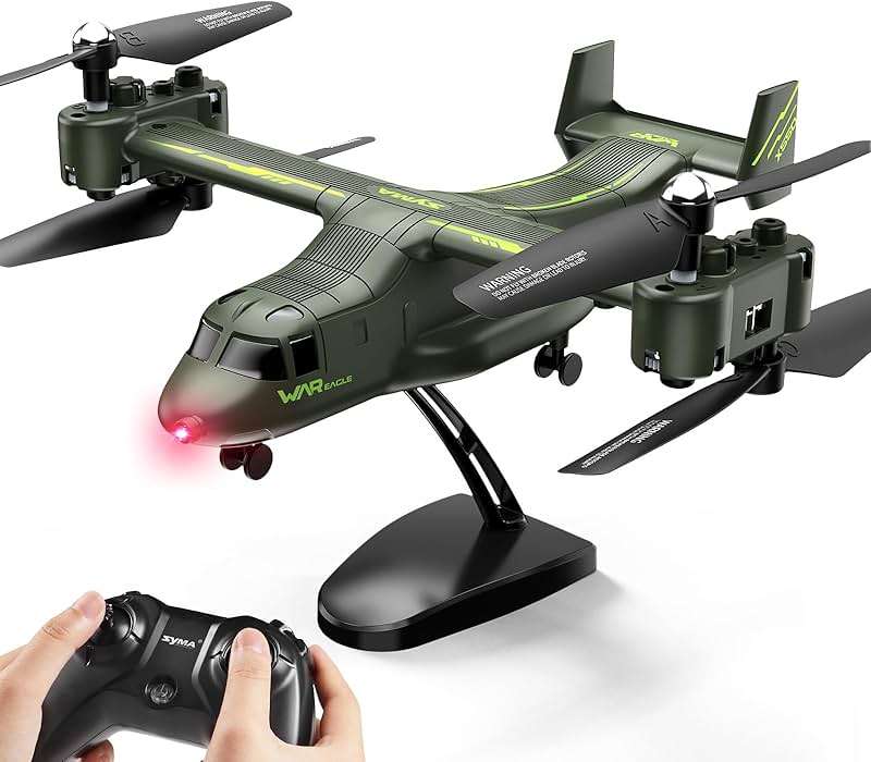 SYMA X550 RC Plane, 4 CH Remote Control Airplane with High/Low Speed, One-Key Takeoff/Landing, Stunt Flight Modes, Army Model Plane Gift for Kids, Beginners & Adults - Image 1