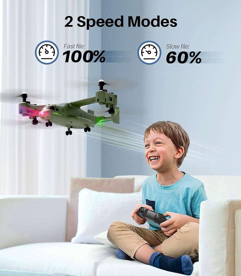 SYMA X550 RC Plane, 4 CH Remote Control Airplane with High/Low Speed, One-Key Takeoff/Landing, Stunt Flight Modes, Army Model Plane Gift for Kids, Beginners & Adults - Image 6
