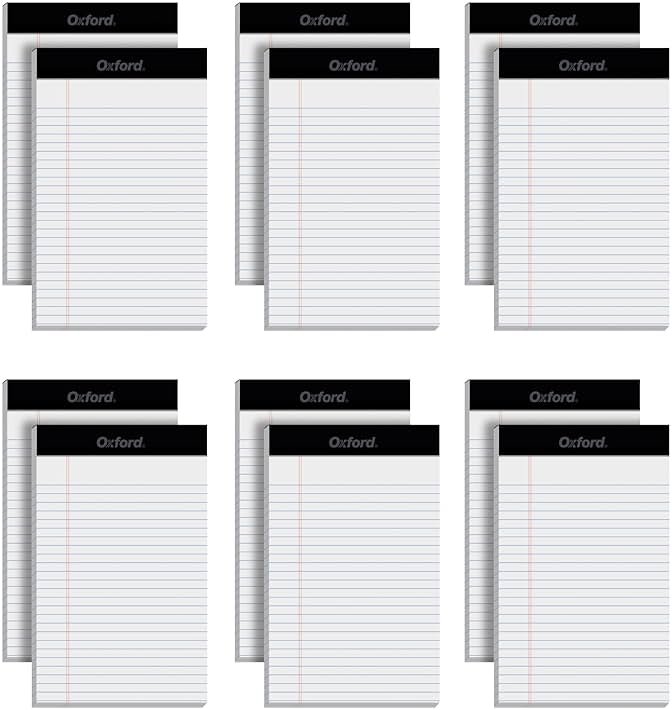 Oxford Legal Pads, 12 Pack, Premium Note Pads, 50 Legal Ruled 5" x 8" Sheets, Bright White Paper with Firm Back, Small Portable Notepads - Product Image