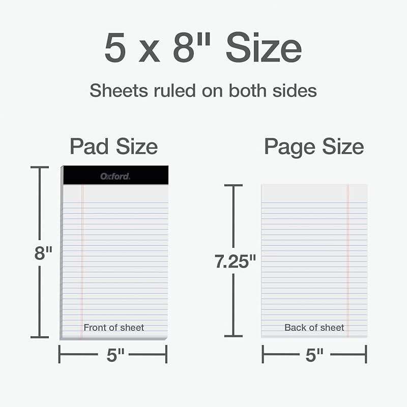 Oxford Legal Pads, 12 Pack, Premium Note Pads, 50 Legal Ruled 5" x 8" Sheets, Bright White Paper with Firm Back, Small Portable Notepads - Image 2