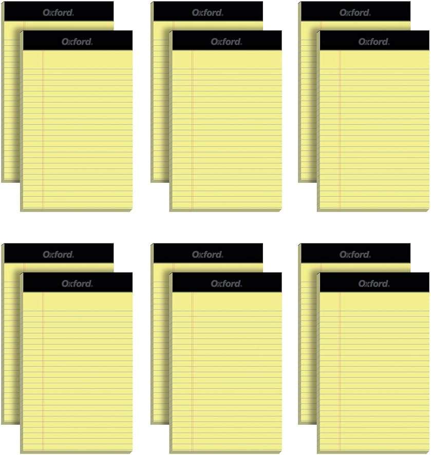 Oxford Premium Legal Pads, 12 Pack, Premium Note Pads, 50 Jr. Legal Ruled 5" x 8" Sheets, Canary Yellow Paper with Firm Back, Small Portable Notepads - Image 1