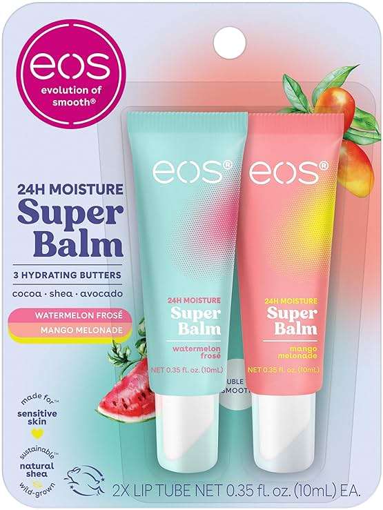 eos 24H Moisture Super Balm- Watermelon Frosé & Mango Melonade, Lip Mask, Day or Night Lip Treatment, Made for Sensitive Skin, 0.35 fl oz, 2-Pack - Image 1
