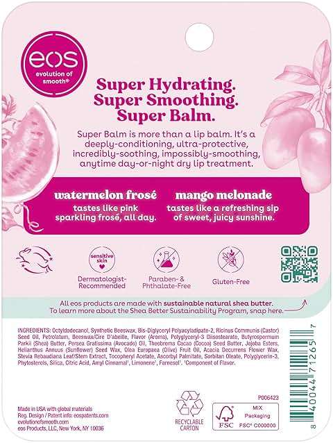 eos 24H Moisture Super Balm- Watermelon Frosé & Mango Melonade, Lip Mask, Day or Night Lip Treatment, Made for Sensitive Skin, 0.35 fl oz, 2-Pack - Image 8