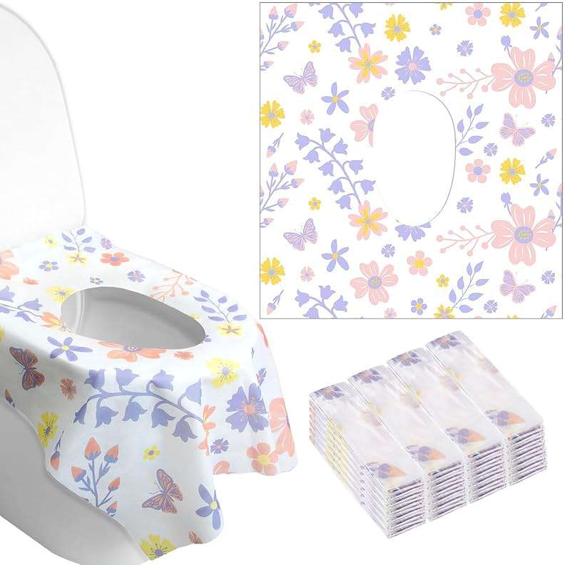 Preboun 40 Pack Toilet Seat Covers Disposable for Kids Extra Large Waterproof Toilet Seat Covers Toddler Potty Training Liners Individually Wrapped for Travel Public Restroom Essentials, Flower Design - Image 1