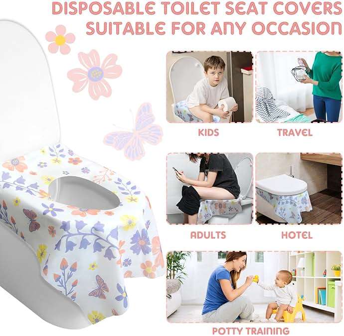 Preboun 40 Pack Toilet Seat Covers Disposable for Kids Extra Large Waterproof Toilet Seat Covers Toddler Potty Training Liners Individually Wrapped for Travel Public Restroom Essentials, Flower Design - Image 5