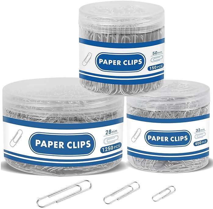 1800 Paper Clips Assorted Sizes Large, Medium and Small, Durable and Rustproof, Paperclips for Office School and Personal Use, Office Supplies Document Organizing (50mm, 33mm, 28mm) (Silver) - Image 1