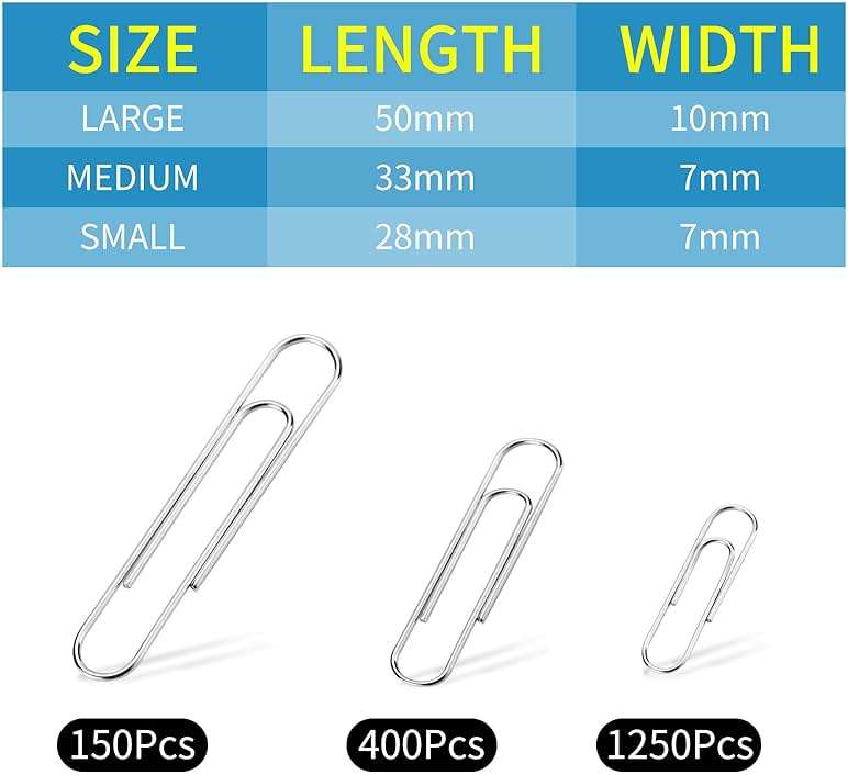1800 Paper Clips Assorted Sizes Large, Medium and Small, Durable and Rustproof, Paperclips for Office School and Personal Use, Office Supplies Document Organizing (50mm, 33mm, 28mm) (Silver) - Image 3