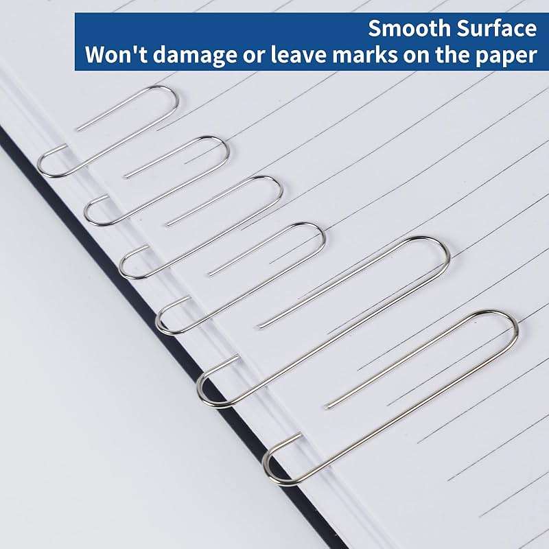 1800 Paper Clips Assorted Sizes Large, Medium and Small, Durable and Rustproof, Paperclips for Office School and Personal Use, Office Supplies Document Organizing (50mm, 33mm, 28mm) (Silver) - Image 6