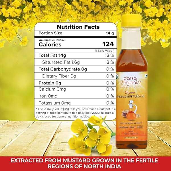 Darsa Organics Cold-Pressed Mustard Oil 16.9 oz (500ml) – USDA Organic, Unrefined & Chemical-Free, Rich in Vitamin E & Omega-3, Great for Hair & Skin Care, Natural Massage & Remedies - Image 2
