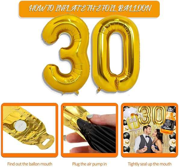 30th Birthday Decorations for Him, 30 Birthday Decorations for her with 40 Inch Gold 30 Number Balloons, Cheers to 30 Years Banner,Fringe Curtains and Cups Foil Balloons - Image 3