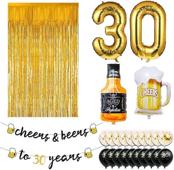 30th Birthday Decorations for Him, 30 Birthday Decorations for her with 40 Inch Gold 30 Number Balloons, Cheers to 30 Years Banner,Fringe Curtains and Cups Foil Balloons - Image 6
