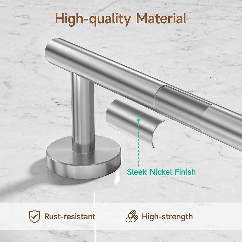 USHOWER Brushed Nickel Bathroom Hardware Set, Modern 24-Inch Towel Bar Set Wall Mounted, Durable SUS304 Stainless Steel Bathroom Accessories Set, 4-Piece - Image 4