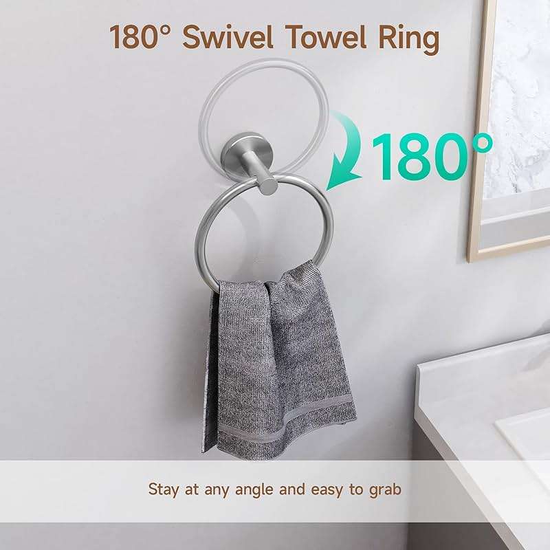 USHOWER Brushed Nickel Bathroom Hardware Set, Modern 24-Inch Towel Bar Set Wall Mounted, Durable SUS304 Stainless Steel Bathroom Accessories Set, 4-Piece - Image 6