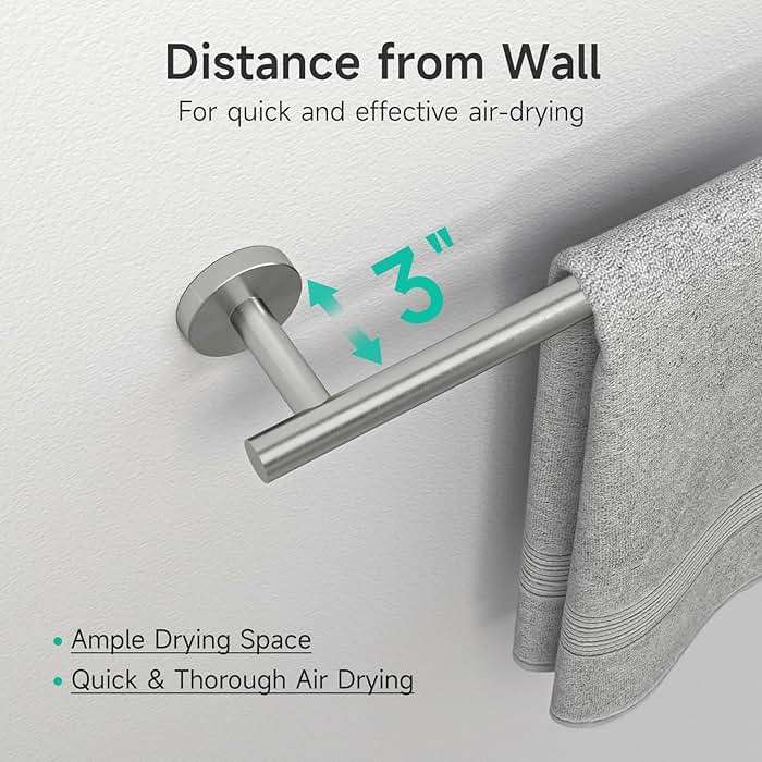USHOWER Brushed Nickel Bathroom Hardware Set, Modern 24-Inch Towel Bar Set Wall Mounted, Durable SUS304 Stainless Steel Bathroom Accessories Set, 4-Piece - Image 9