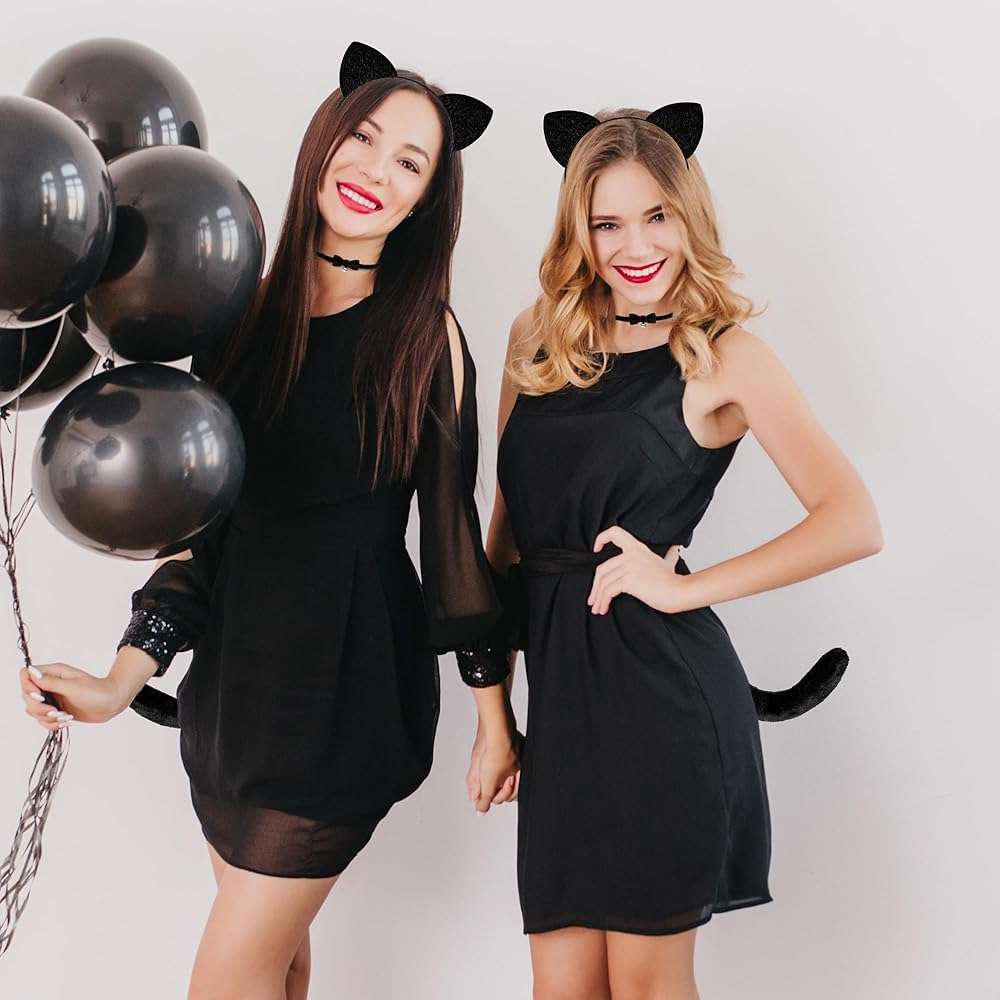 MUKOSEL Cat Ears Headband and Tail Bell Collar Set, Cat Costumes for Women Black Cat Ears and Tail Set, Cat Costume Accessories Halloween Party Cosplay Costumes Set for Adults Women - Image 5