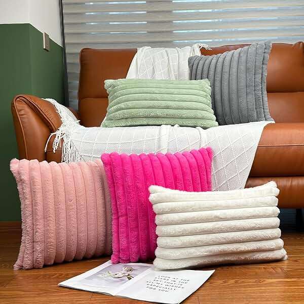 18x18 Throw Pillow Covers Set of 2, Decorative Faux Fur Covers for Bed, Couch Soft Fluffy Pillow Cover with Velvet Back for Living Room, Neutral Home Décor Accent for Sofa - Pink - Image 5