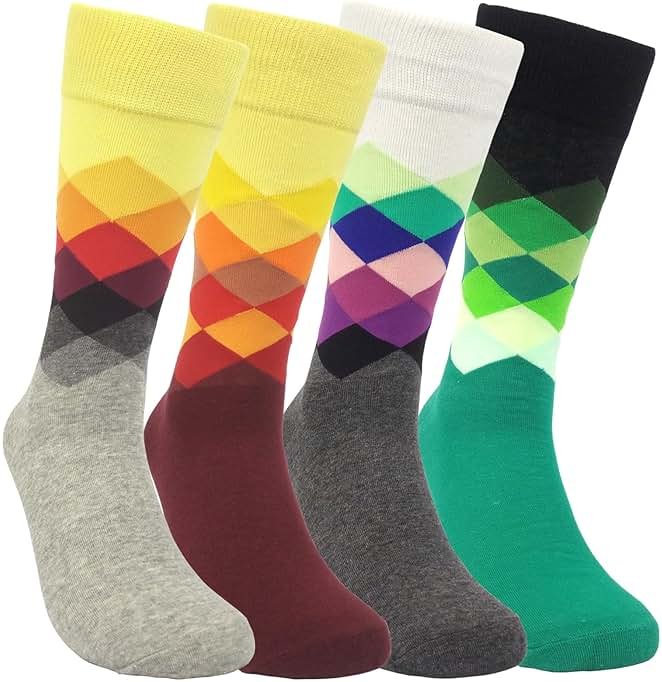 HSELL Funny Mens Colorful Dress Socks Crazy Design Argyle Striped Funky Pattern Cotton Socks for Men Gfits - Product Image