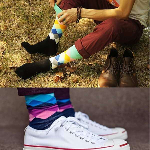 HSELL Funny Mens Colorful Dress Socks Crazy Design Argyle Striped Funky Pattern Cotton Socks for Men Gfits - Image 3