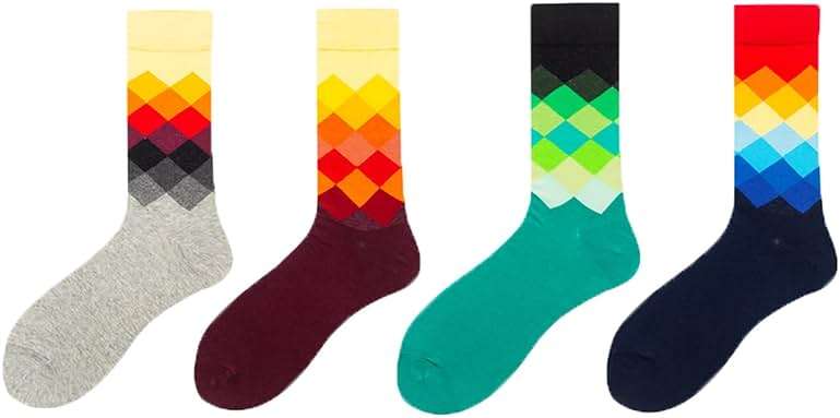 HSELL Funny Mens Colorful Dress Socks Crazy Design Argyle Striped Funky Pattern Cotton Socks for Men Gfits - Image 4