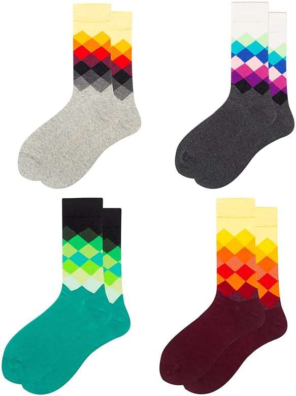 HSELL Funny Mens Colorful Dress Socks Crazy Design Argyle Striped Funky Pattern Cotton Socks for Men Gfits - Image 5