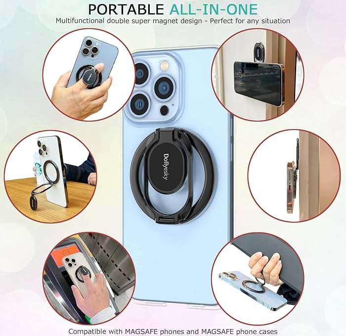 Doflyesky Magnetic Phone Ring Holder with Magsafe, Double Adjustable Gym Finger Ring Grip, Removable Phone Grip, for iPhone, iPad and Smartphones, Compatible with Magnetic Car Mount (Colorful) - Image 7