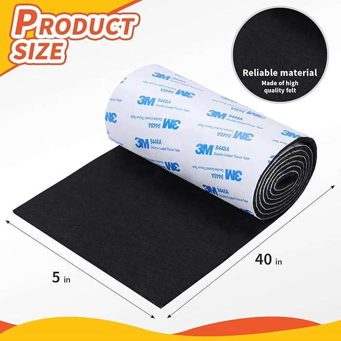 Felt Furniture Pads, Non Slip Self Adhesive Cuttable Felt Tape Black Heavy Duty Felts Strip Roll for Protecting Hardwood Floors Chair Wall Protector (40 x 5 x 0.12 Inch) - Image 2