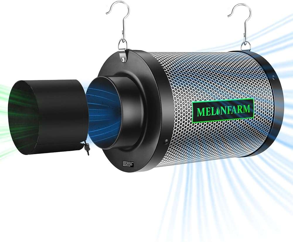 MELONFARM 4 Inch Air Carbon Filter Smelliness Control with Australia Virgin Charcoal, Odor Removal Carbon Filter for Grow Tent, Inline Fan, Hydroponics, Pre-Filter Included, Insulated Flange 4" x 11" - Image 1