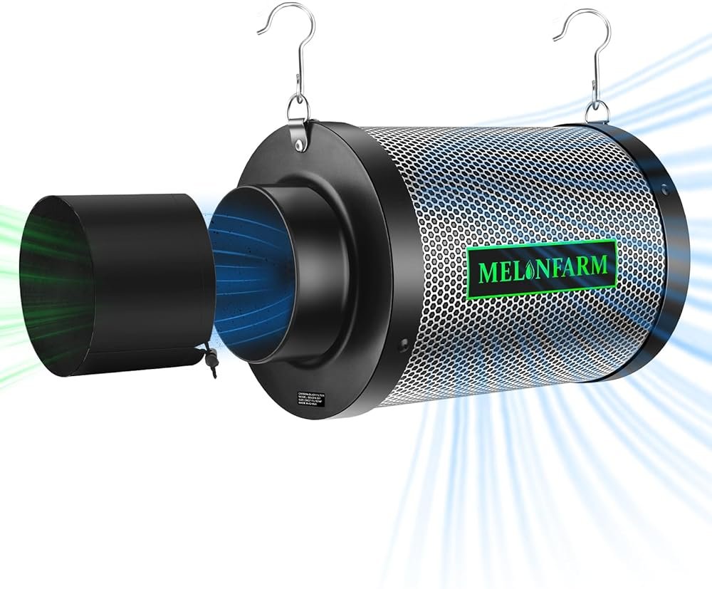 MELONFARM 4 Inch Air Carbon Filter Smelliness Control with Australia Virgin Charcoal, Odor Removal Carbon Filter for Grow Tent, Inline Fan, Hydroponics, Pre-Filter Included, Insulated Flange 4" x 11" - Product Image