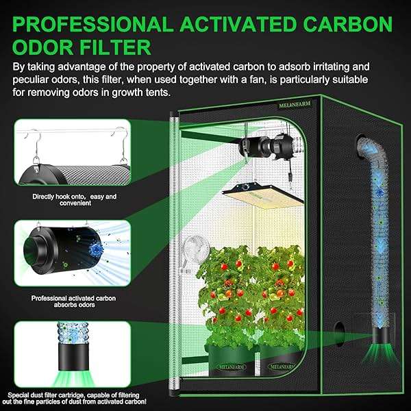 MELONFARM 4 Inch Air Carbon Filter Smelliness Control with Australia Virgin Charcoal, Odor Removal Carbon Filter for Grow Tent, Inline Fan, Hydroponics, Pre-Filter Included, Insulated Flange 4" x 11" - Image 3