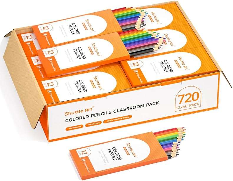 Shuttle Art 720 Colored Pencils Bulk, 12 Vibrant Colors, Pack of 60, Pre-sharpened Coloring Pencils, Wood Colored Pencil for Kids Teachers, Classroom Essentials, Back to School Supplies - Image 1