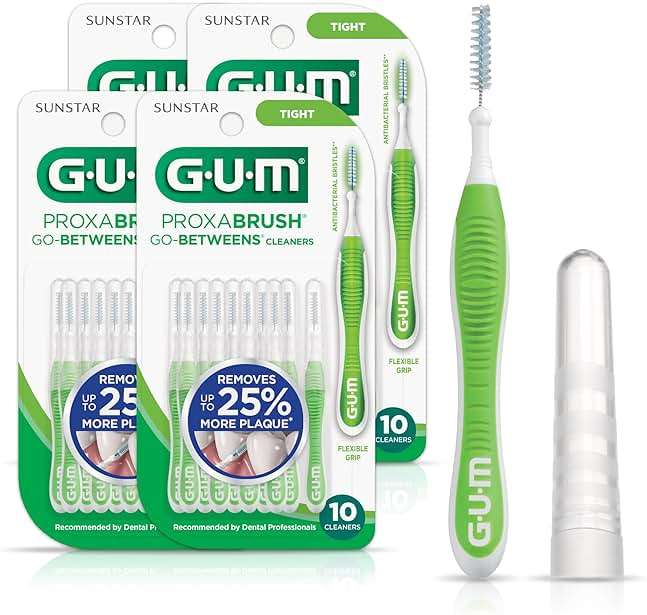 GUM Proxabrush Go-Betweens - Tight - Interdental Brushes - Soft Bristled Dental Picks for Plaque Removal Health - Safe for Braces & Dental Devices, 10 Count (Pack of 4) - Image 1