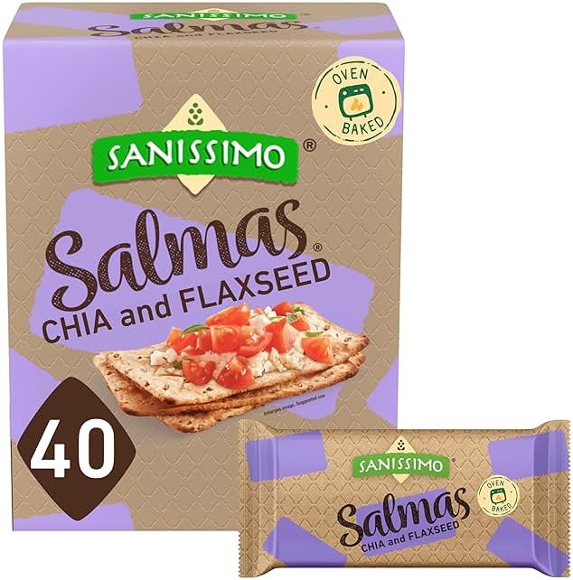 Sanissimo Salmas Chia & Flaxseed, 40 Packs of 3 Crackers, Oven Baked Corn Crackers, Gluten Free, Non-GMO, Kosher Certified - Product Image