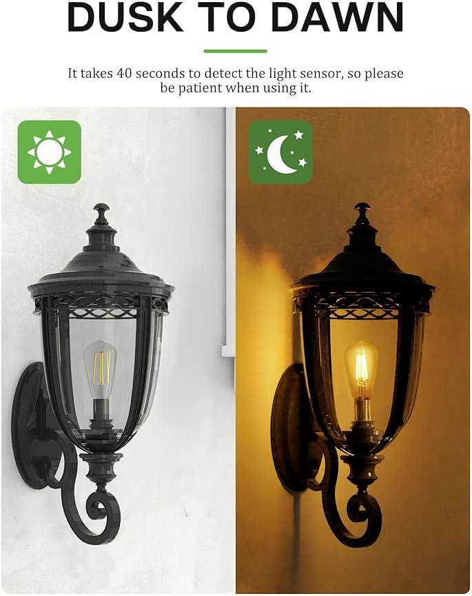Eastiya Dusk to Dawn Light Bulbs, 6W Equivalent 60W, Soft White 2700K, E26 Base, Light Sensing, ST58 Vintage Style, 600LM, Outdoor Edison Bulbs, Automatic Light Bulbs for Porch Patio Garage, 4 Pack - Image 2