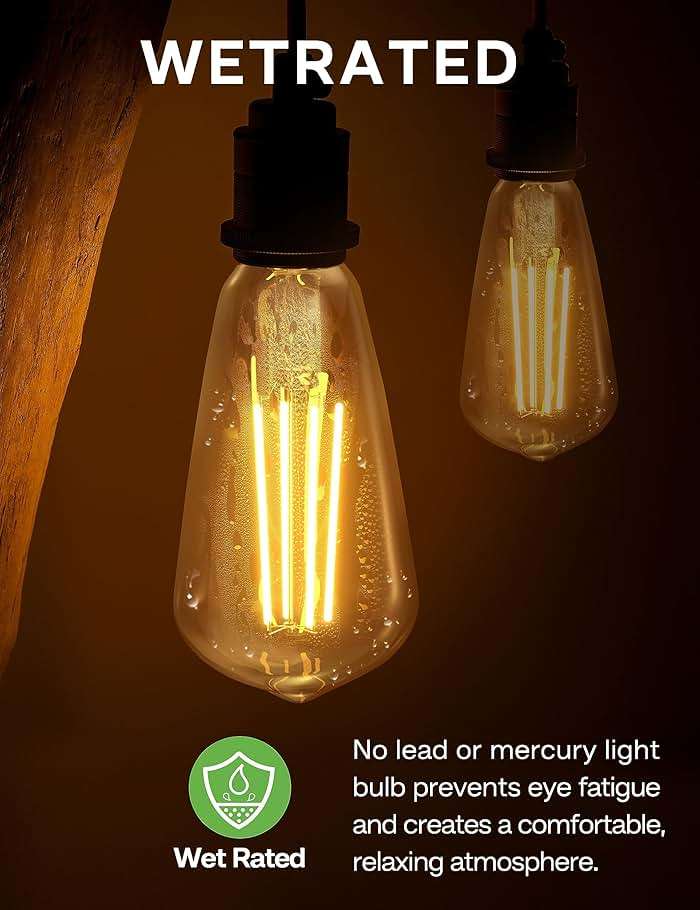 Eastiya Dusk to Dawn Light Bulbs, 6W Equivalent 60W, Soft White 2700K, E26 Base, Light Sensing, ST58 Vintage Style, 600LM, Outdoor Edison Bulbs, Automatic Light Bulbs for Porch Patio Garage, 4 Pack - Image 4
