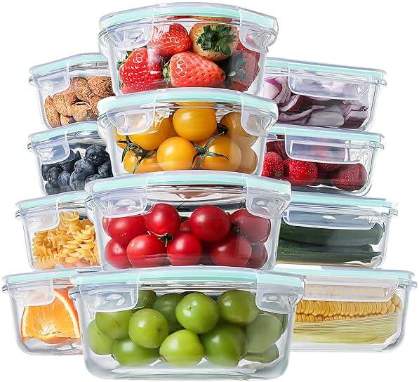 HOMBERKING 24pc Glass Food Storage Containers with Lids, Glass Meal Prep Containers, Airtight Bento Boxes, BPA Free & Leak Proof, Pantry Kitchen Storage(12 lids & 12 Containers) - Blue - Image 1