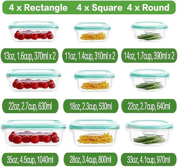 HOMBERKING 24pc Glass Food Storage Containers with Lids, Glass Meal Prep Containers, Airtight Bento Boxes, BPA Free & Leak Proof, Pantry Kitchen Storage(12 lids & 12 Containers) - Blue - Image 2