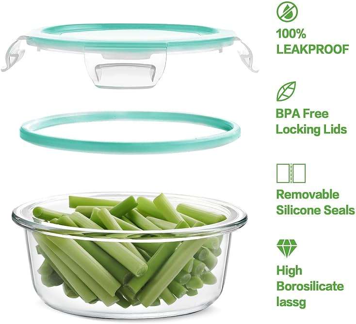 HOMBERKING 24pc Glass Food Storage Containers with Lids, Glass Meal Prep Containers, Airtight Bento Boxes, BPA Free & Leak Proof, Pantry Kitchen Storage(12 lids & 12 Containers) - Blue - Image 3