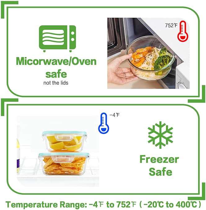 HOMBERKING 24pc Glass Food Storage Containers with Lids, Glass Meal Prep Containers, Airtight Bento Boxes, BPA Free & Leak Proof, Pantry Kitchen Storage(12 lids & 12 Containers) - Blue - Image 4
