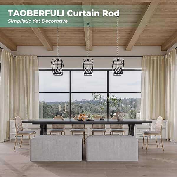 Extra Long Curtain Rods for Windows 120" to 240", 1 Inch Matte Black Drapery Rod For Bedroom Living Room Divider Adjustable Heavy Duty Outdoor Curtain Rod for Patio Cap Finials - Image 3