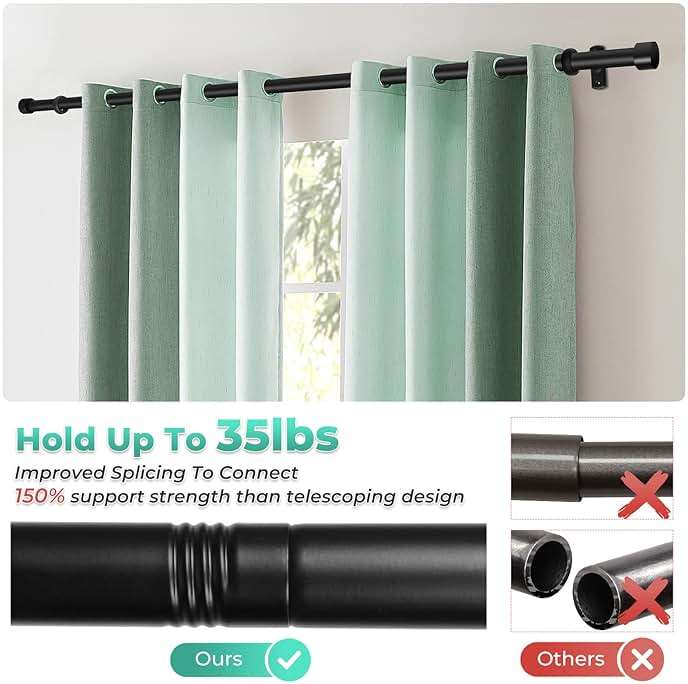 Extra Long Curtain Rods for Windows 120" to 240", 1 Inch Matte Black Drapery Rod For Bedroom Living Room Divider Adjustable Heavy Duty Outdoor Curtain Rod for Patio Cap Finials - Image 4