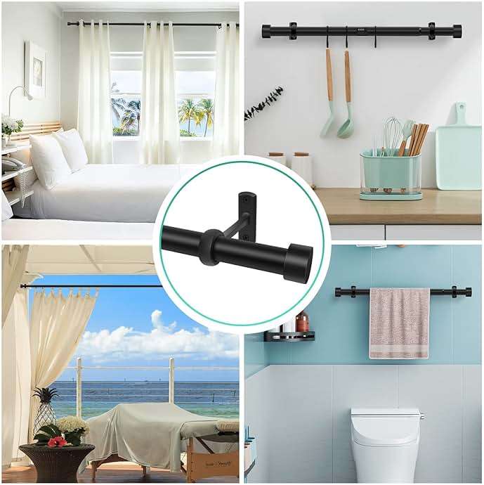 Extra Long Curtain Rods for Windows 120" to 240", 1 Inch Matte Black Drapery Rod For Bedroom Living Room Divider Adjustable Heavy Duty Outdoor Curtain Rod for Patio Cap Finials - Image 8