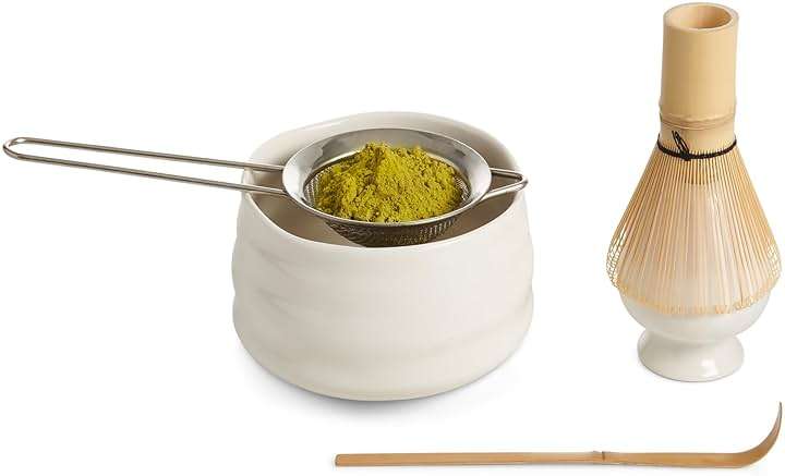 Helen’s Asian Kitchen Traditional Japanese Matcha Tea Gift Set – 5-Piece Ceremonial-Grade Kit with Bamboo Whisk, Handcrafted Bowl, Tea Sifter, Measuring Scoop, and Whisk Stand, Complete Serving Tools - Image 3