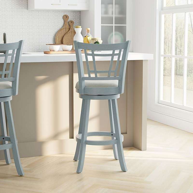 Hillsdale Fairfox 30.5" Wood Swivel Bar Height Stool, Blue Wire Brush - Image 9