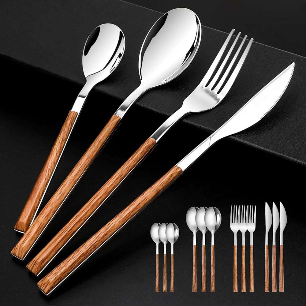 Stainless Steel Flatware Set for 4, Cutlery Utensils Set Include Knives/Forks/Spoons Service for 4, Mirror Polished and Dishwasher Safe (Silver) - Image 1