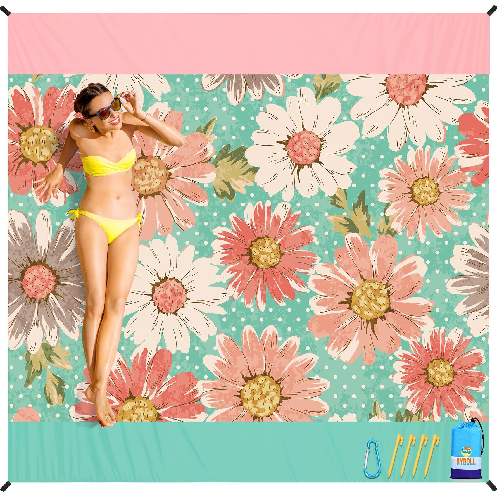BYDOLL Beach Blanket Waterproof Sandproof,78''X81''/78''X110'' Large Sand Free Oversized Lightweight Sand Resistant Blanket, Picnic Mat for Beach Travel Camping Hiking Essentials - Product Image