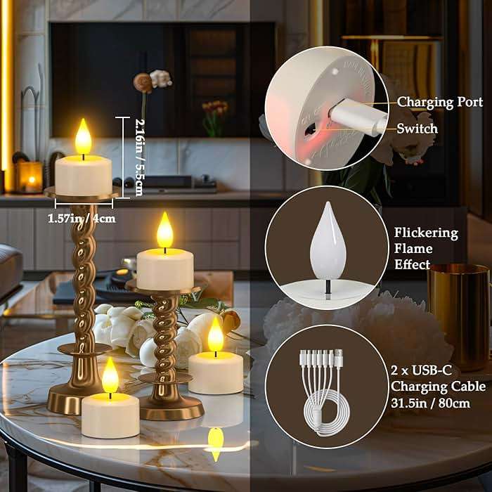 PChero 12 Pack Rechargeable Flameless Candles with Remote Timer, Battery Operated Tea Lights Candles, LED Flickering Tealights Candles for Home Wedding Halloween Fall Christmas Decor - Image 2